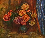 Auguste renoir, Stilleben, Rosen vor Blauem Vorhang